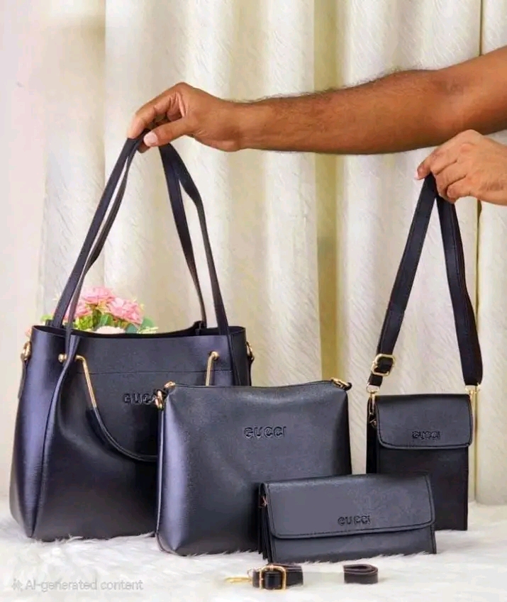 4 PCS Leather LADIES FASHIONABLE COMBO Bag( Black)🖤